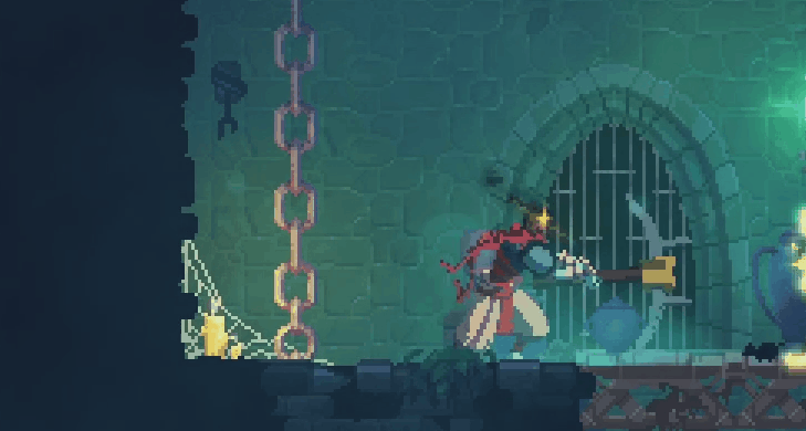 Character using a crossbow as an axe to hit an enemy in front of them