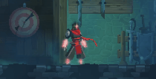 Character slashing two yellow swords