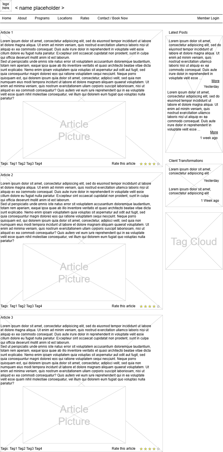 Homepage Wireframe