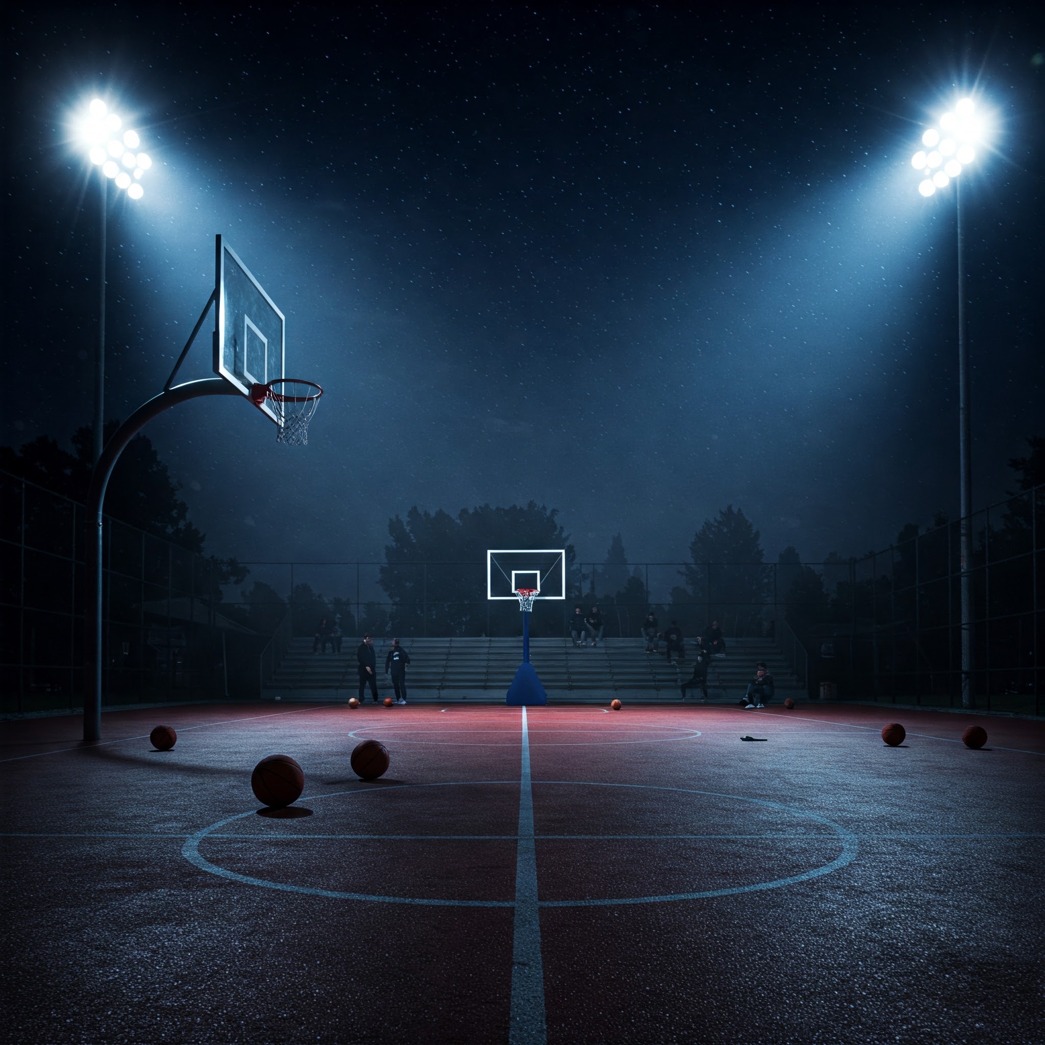 backetball hoop at night