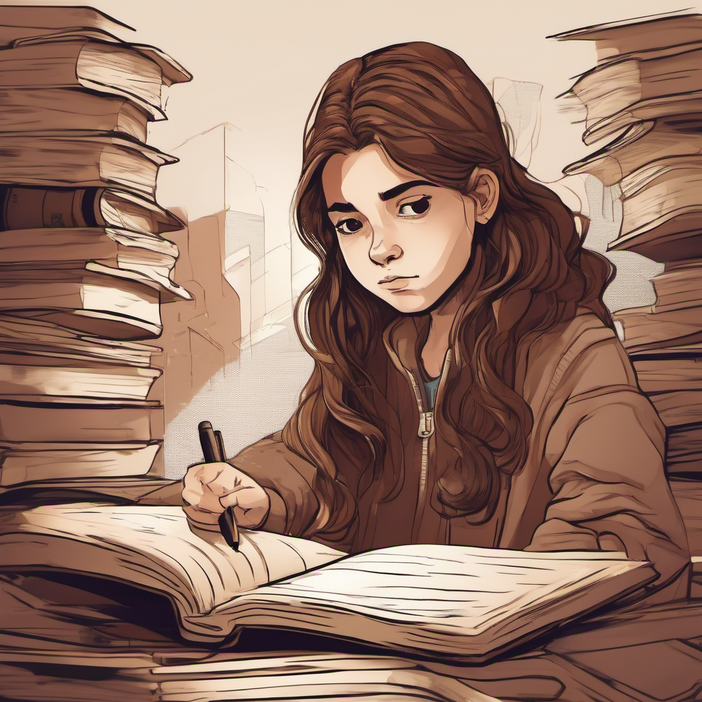 a girl studying the content of some books