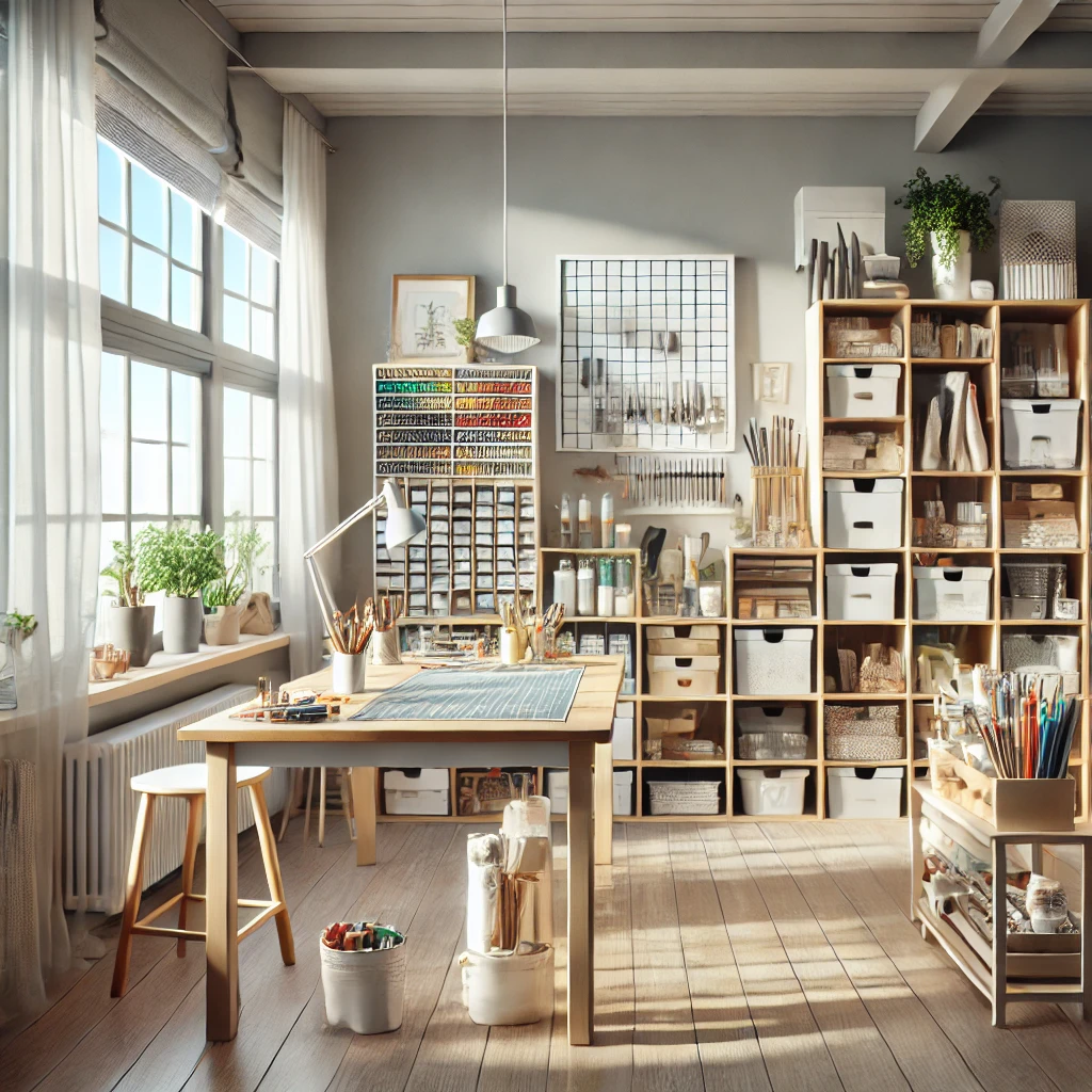 A bright, organized arts and crafts workspace