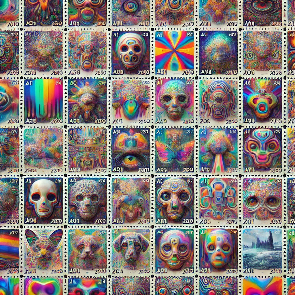 Grid of AI generated stamps