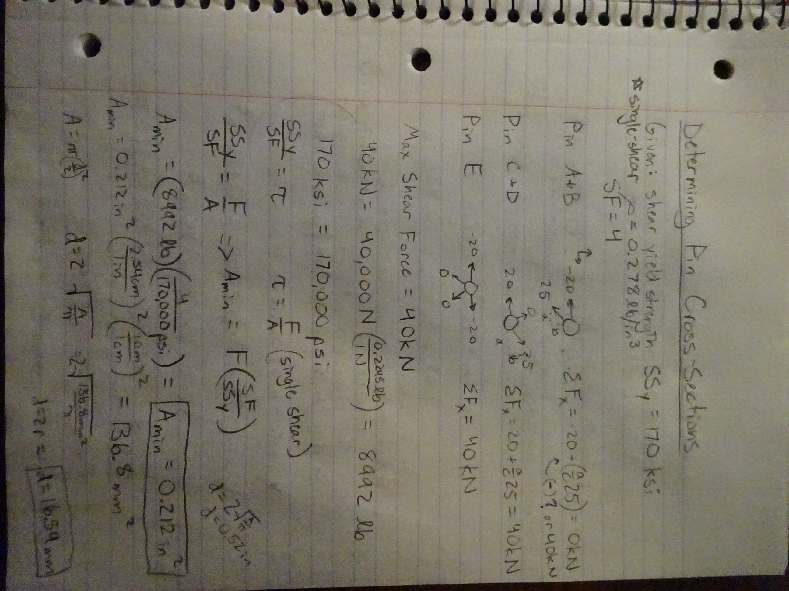 Pin Cross-Sectional Area Calculations