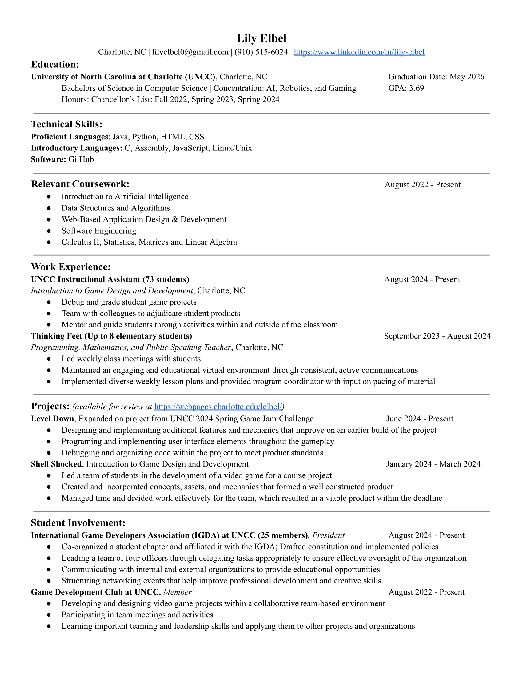 Lily Elbel's Resume