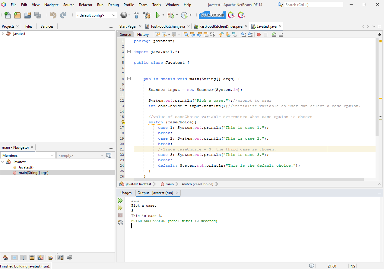 Switch statement code
