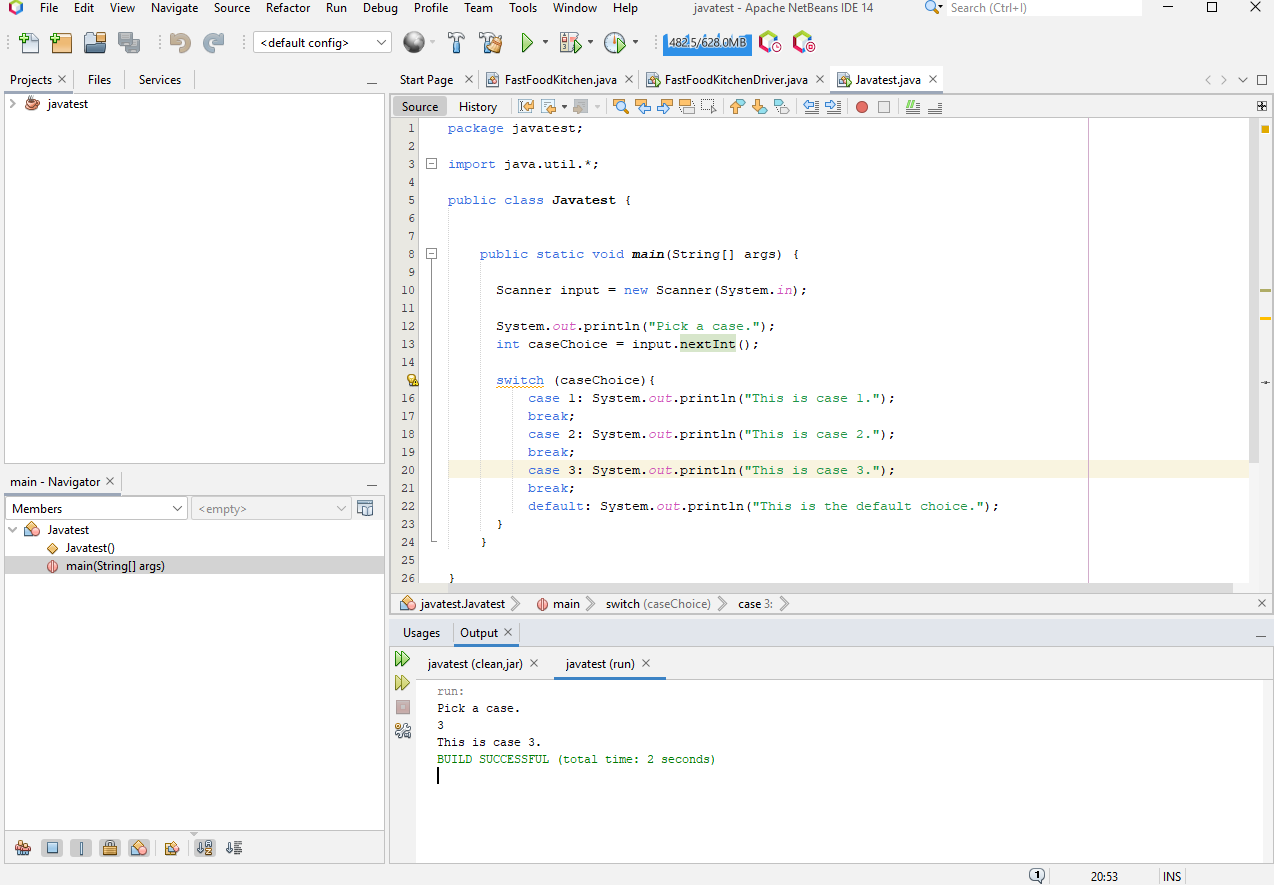 Example of switch statement