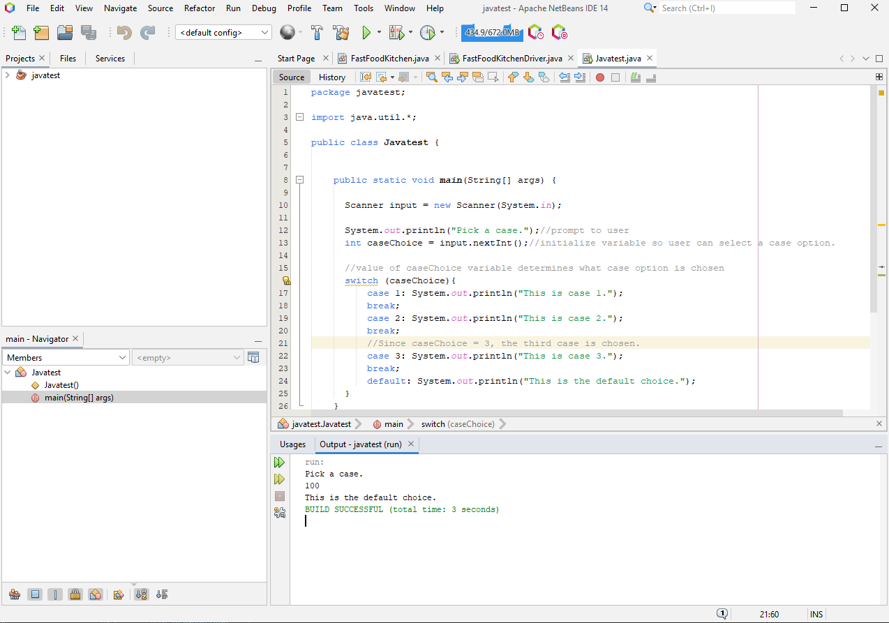 Example of switch statement