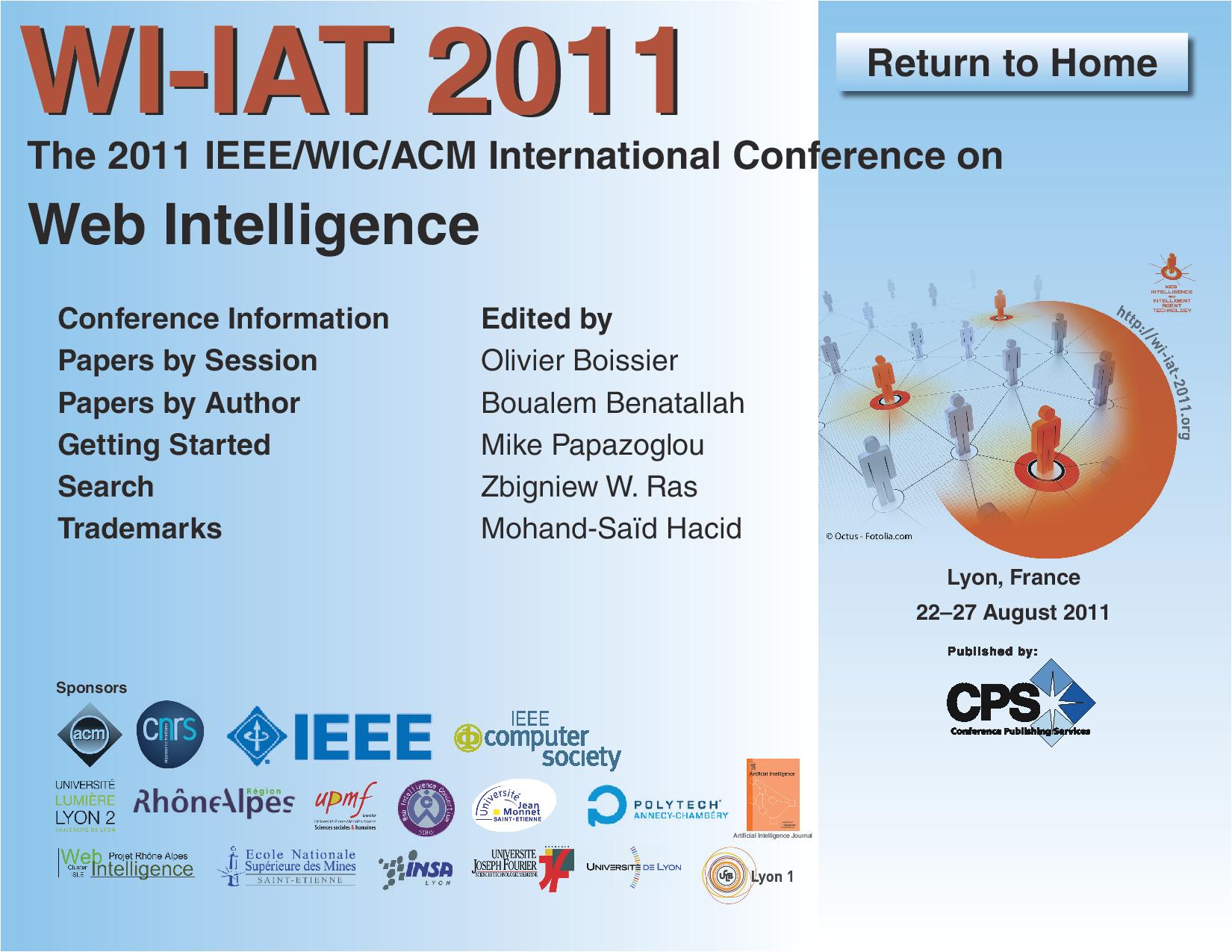 Proceedings of 2011 IEEE/WIC/ACM International Conference on Web Intelligence