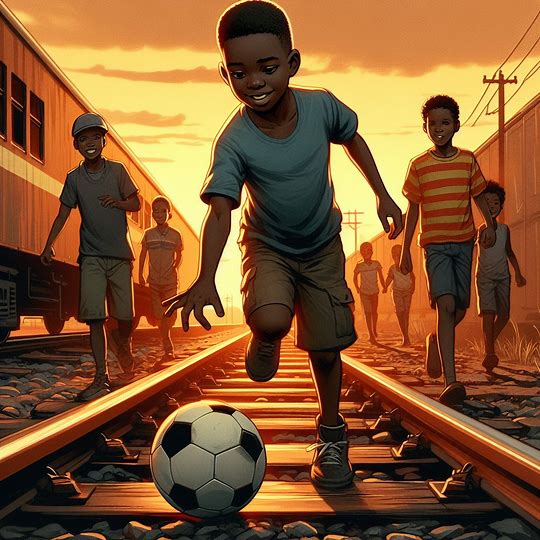 AI image of kids fetching ball on train tracks