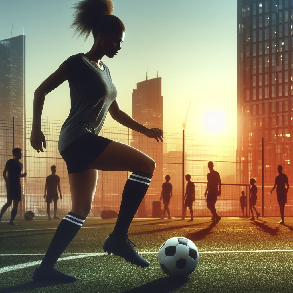 Person practicing dribbling the soccer
        ball