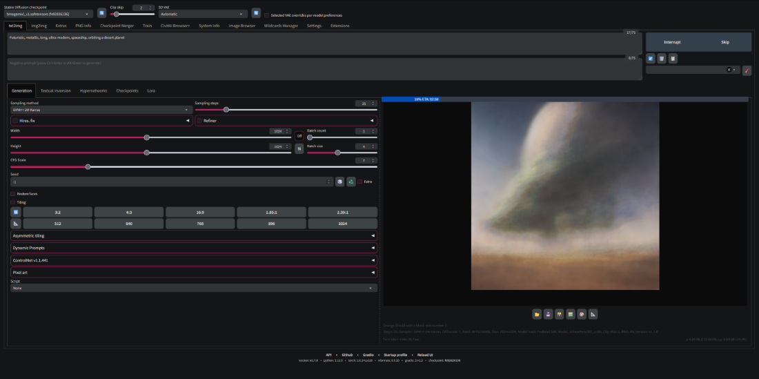 Example of Automatic1111 Stable Diffusion Web UI