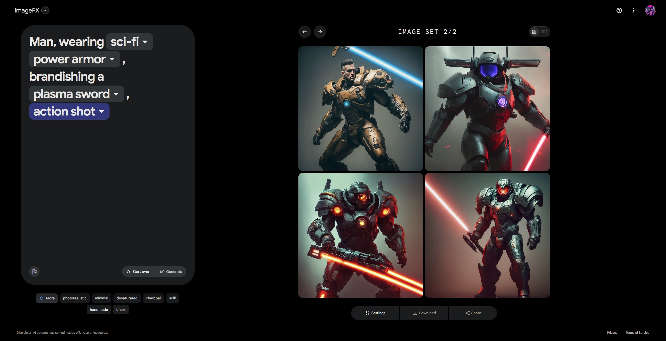 Screenshot of Google ImageFX after generating an image