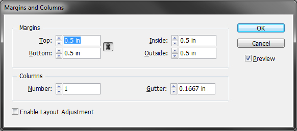 Margins and Columns window