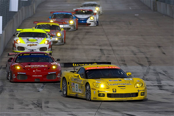 Corvette leading Ferraris, Porsches, etc.
